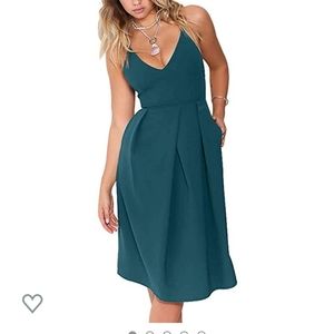 Teal deep v dress with pockets!